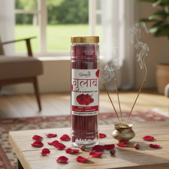 Premium Gulab Agarbatti Jar – Long Lasting Rose Incense Sticks (200g)